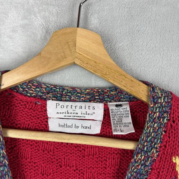 Vintage Northern Isles Portraits Hand Knit Sweater Vest Red Pattern M-L Cottage - Picture 3 of 9
